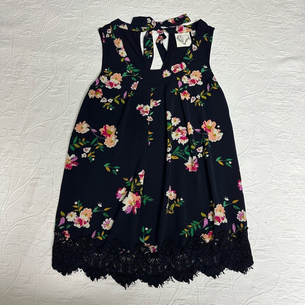 Dark Navy Floral Blouse Size Medium